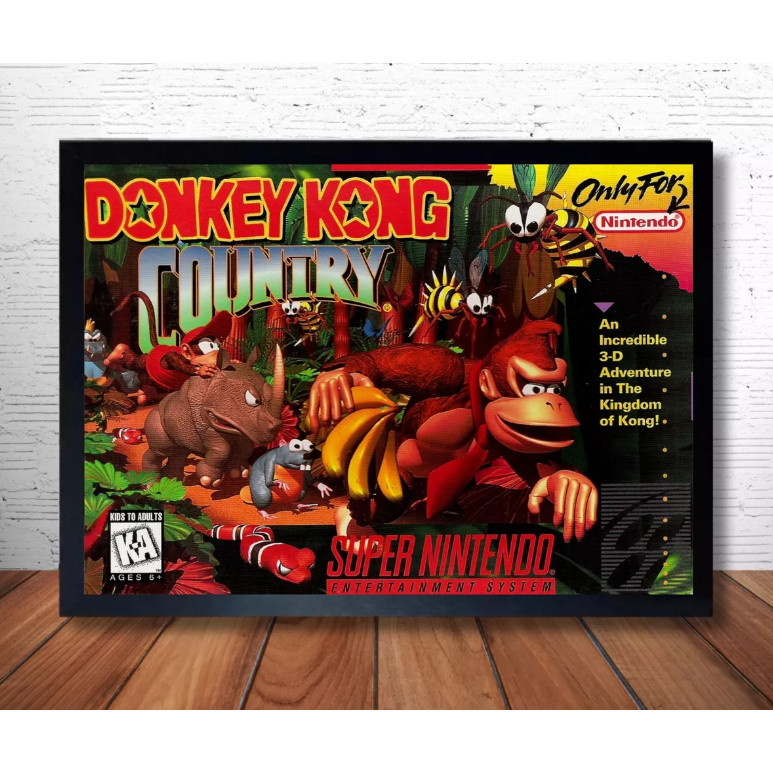 Quadro Decorativa Geek Gamer Donkey Kong Country Super Nintendo Snes