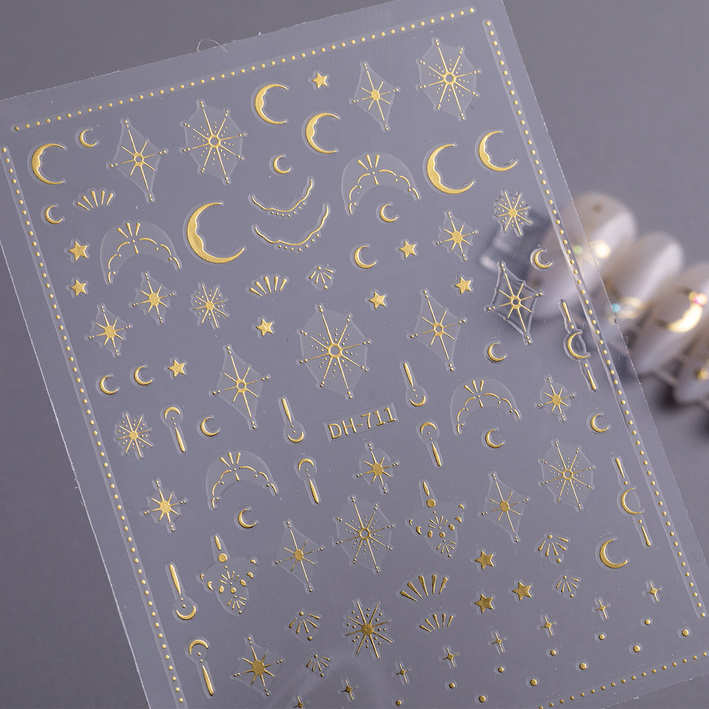 Adesivos de Manicure ouro prata com estrela piscante lua com brilho simples moda céu estrelado unhas decorações DIY