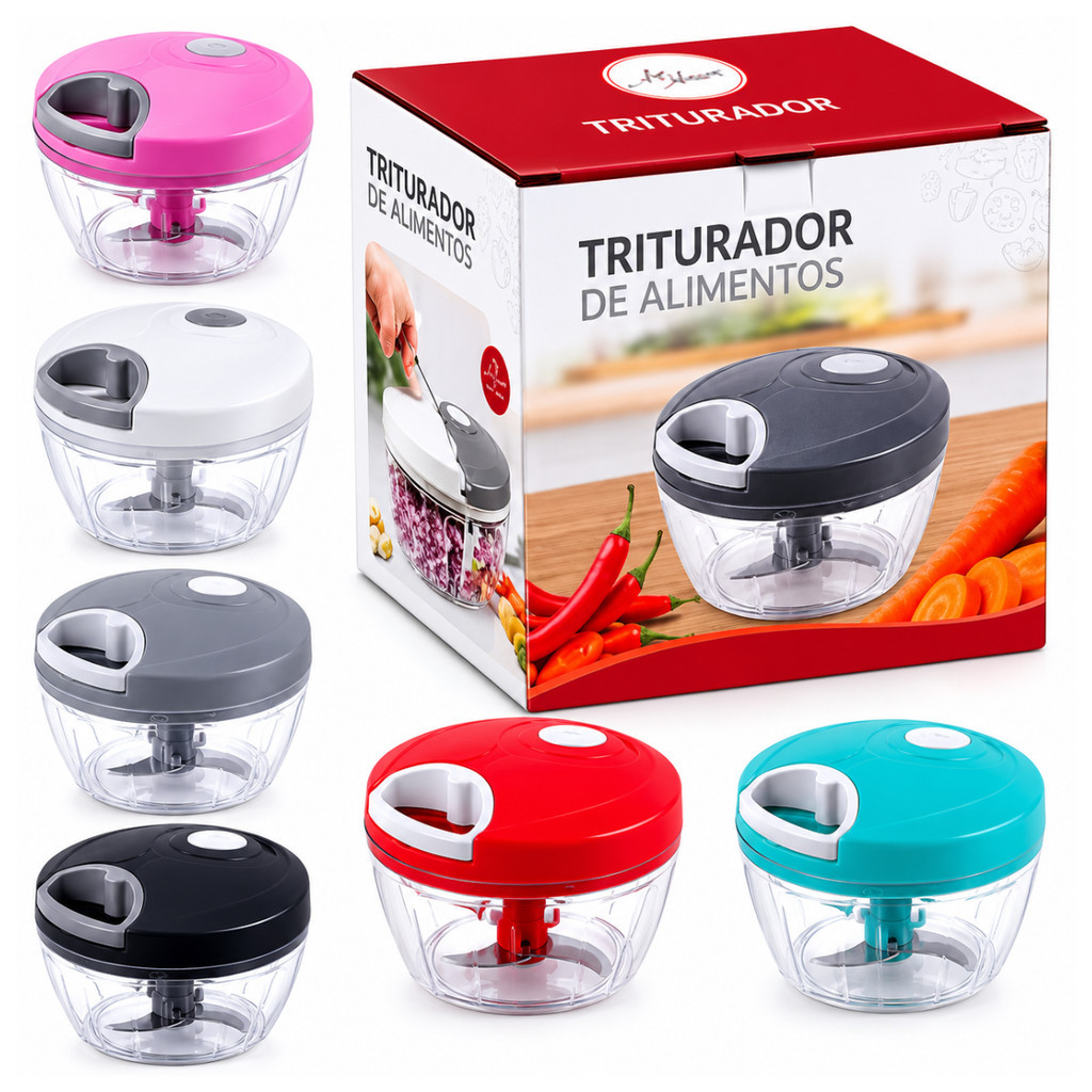 Mini Processador Manual De Alimentos Art House | Triturador Corda 3 Lâminas Inox Sem Energia 500ml