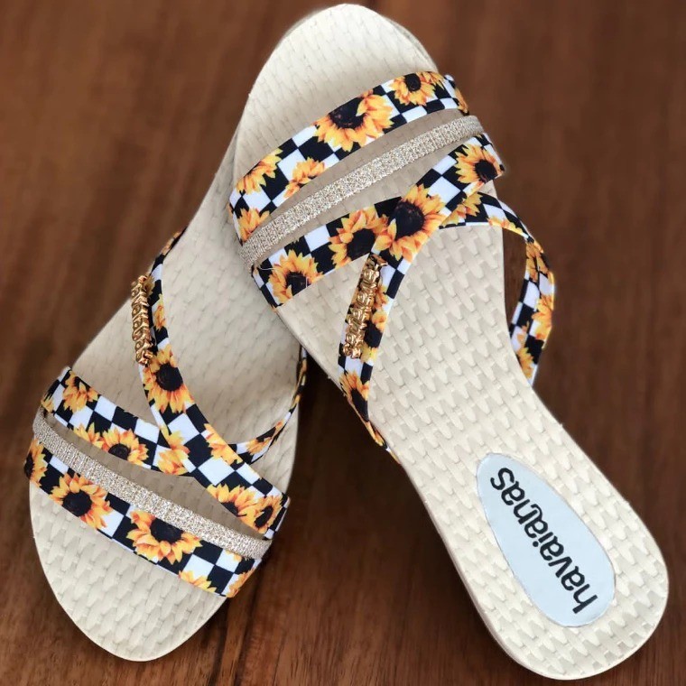 Rasteirinha Liz Feminina Sandália com Tiras Estampadas Confortável Promoção