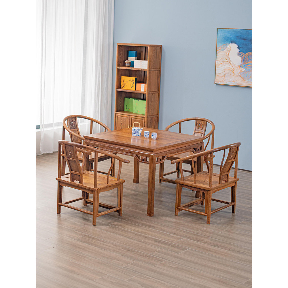 Móveis de mogno Wenge Mesa de jantar Combinação de cadeiras Novo estilo chinês Madeira maciça Mesa de jantar antiga Mesa