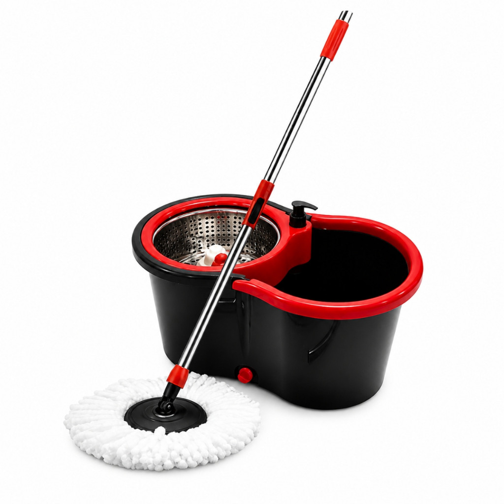 Mop Pro Giratorio 14 Litros Cabo 1,40m Centrigufa Aço Inox Dispenser Sabão Preto