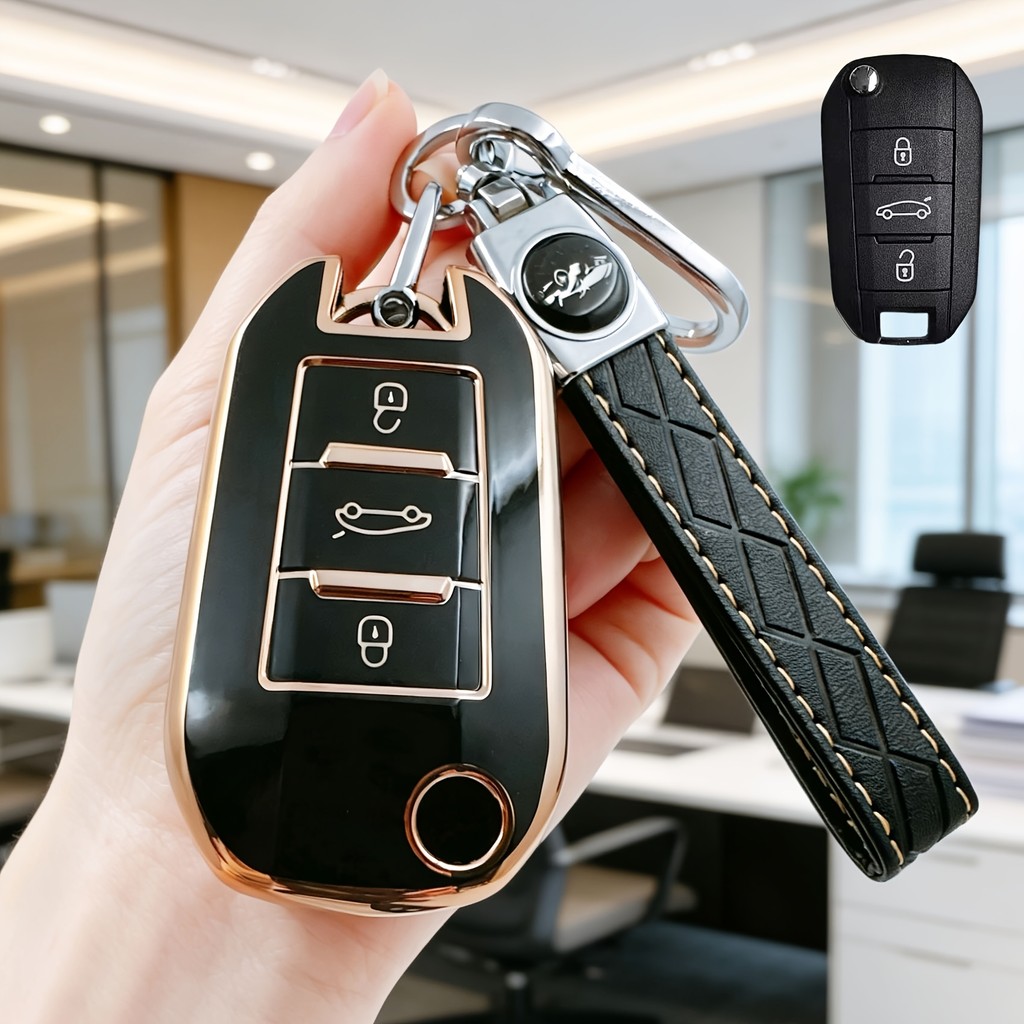 Capa Flip Para Chave De Carro Com Chaveiro PEUGEOT 208 301 308 408 508 2008 3008 4008 5008 , Citroen C3 C4 C5 C6 C8 CACT