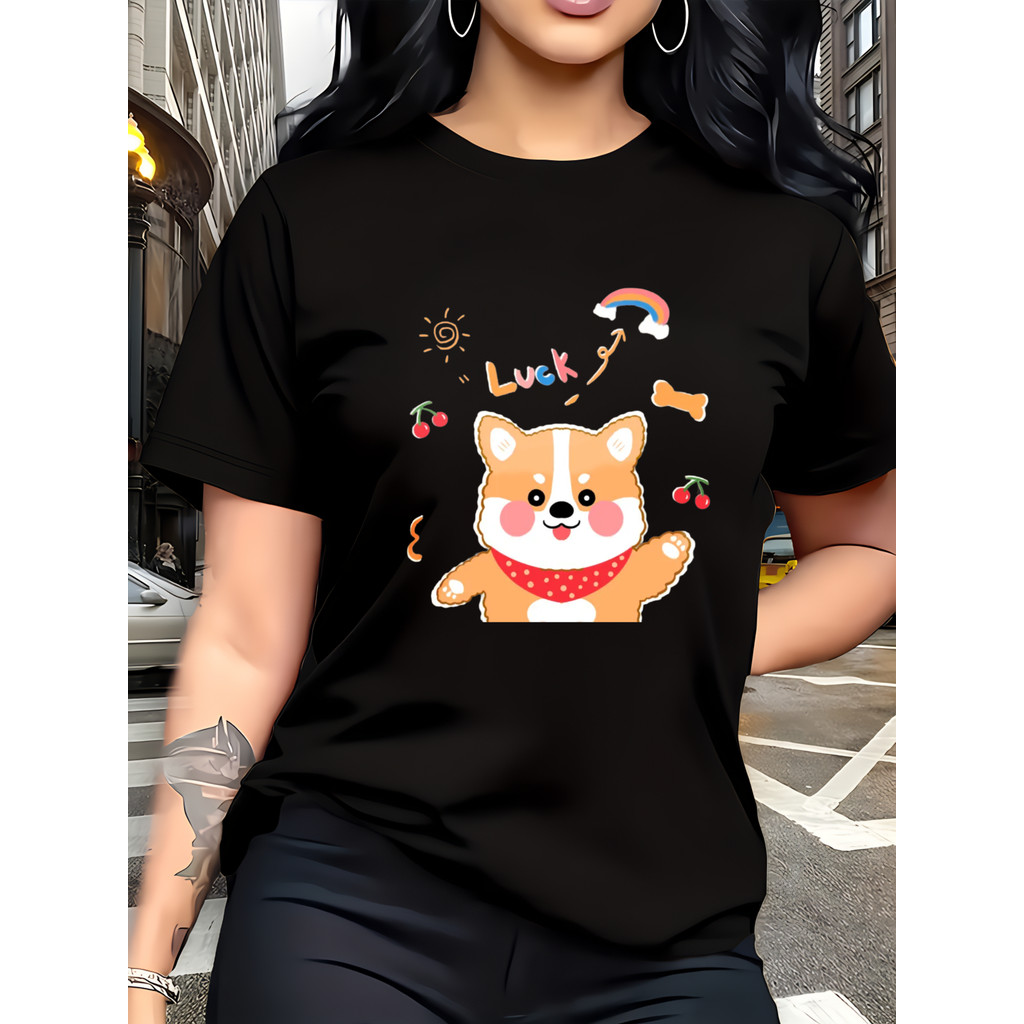 Cachorro Corgi Fofo Com Lenço Vermelho Arco Íris Cereja Osso Sorte Texto Acima Do Cachorro Divertido E Colorido Design F