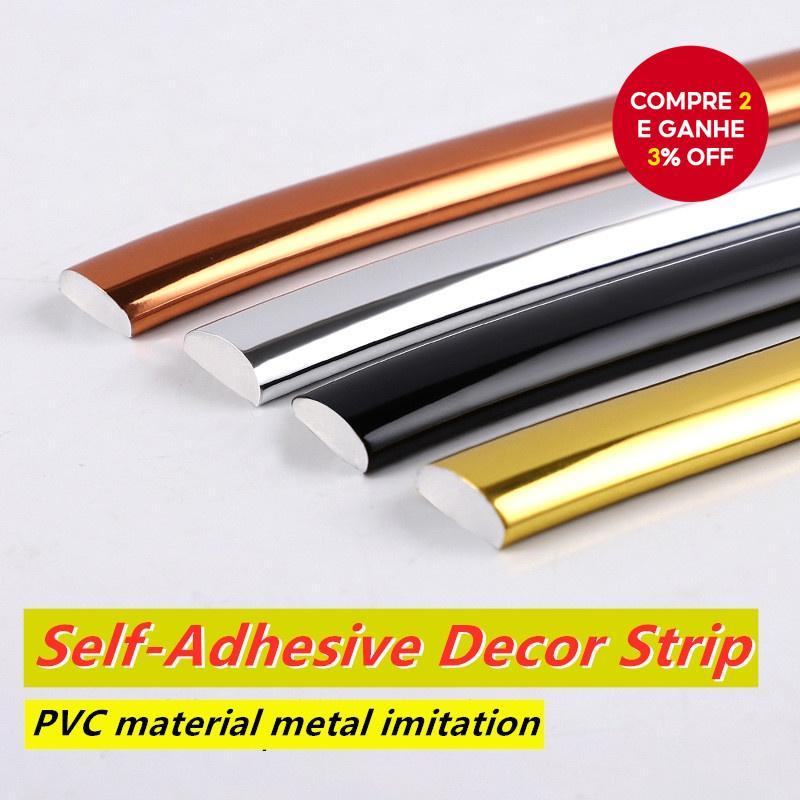 Moldura de Espelho Autoadesiva em PVC, Acabamento para Rodapé, Linha de Decoração de Parede em Metal, Faixa decorativa