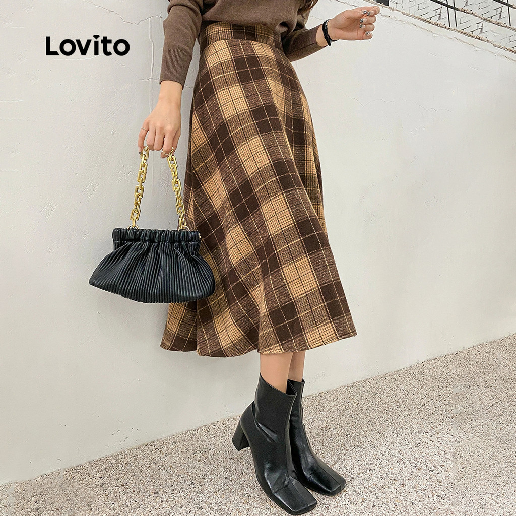 (New Arrival) Lovito Saias Elegantes com Zíper para Outono/inverno Marrom para mulheres LBL36159