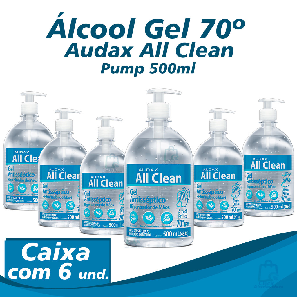Kit 6 Unidades Álcool em Gel All Clean Audax 500ml Atacado Promoção