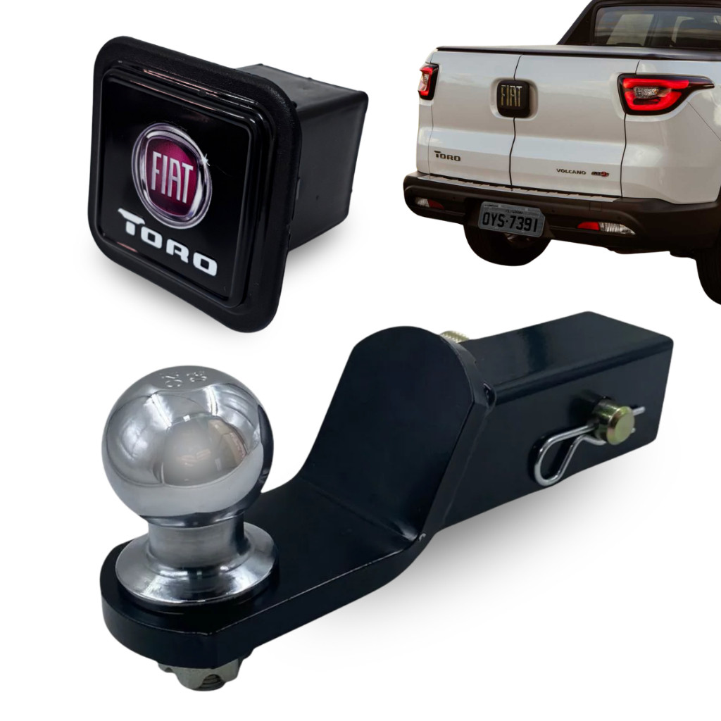 Ponteira Engate Removível Fiat Toro Encaixe 5x5cm Aço Resistente Com Tampão Personalizado Fiat Toro
