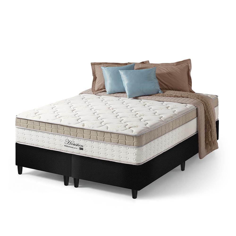 Cama Box Queen Bipartido Preto + Colchão Molas Ensacadas Pillow In Zidi Houston 158x198x65cm