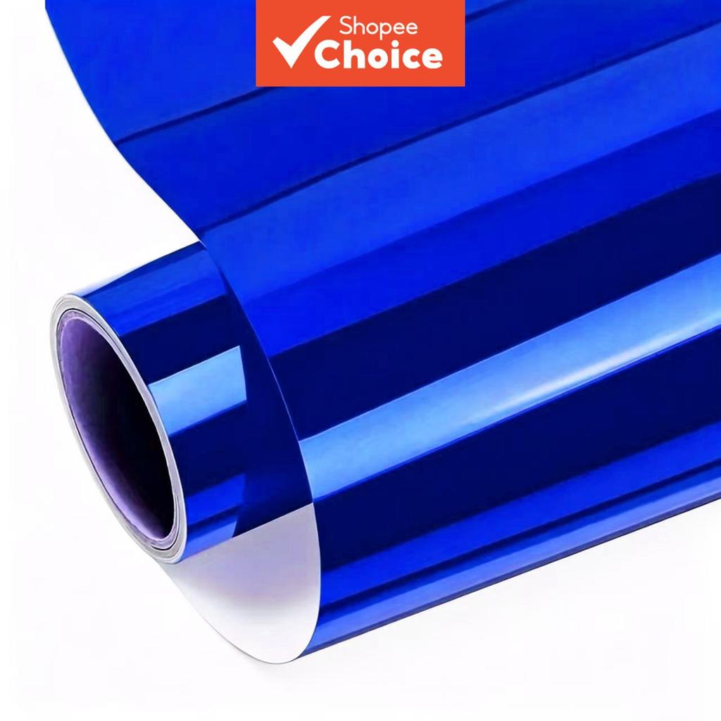 Rolo de Vinil Metálico Flexível Azul Cromado Espelhado com Liberação de Ar, Autoadesivo, para Envelopamento de Carro e