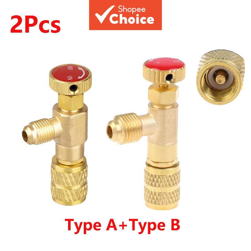 2 peças de válvula de carga de refrigerante, adaptador de segurança R12 R410, válvula de controle de fluxo para manifold
