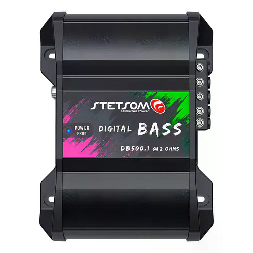 Módulo Stetsom Db 500 Digital Bass 2 Ohms Amplificador Grave E Subgrave De 5hz 250hz Entrada Rca E Fio 1 Canal 515w Rms