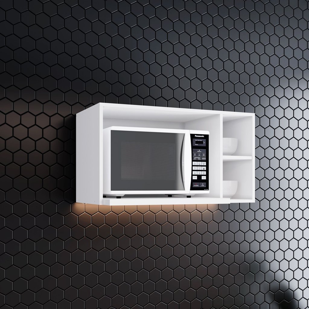 Armário Aéreo para Microondas 3 Nichos Emilly Branco/HP