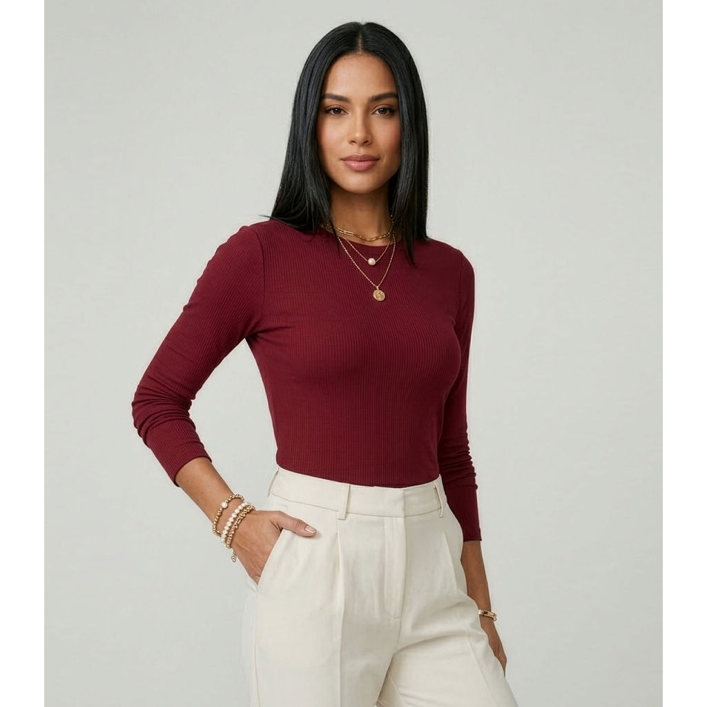 Blusa Feminina Manga Longa Visco Tricot Rovitex Vermelho