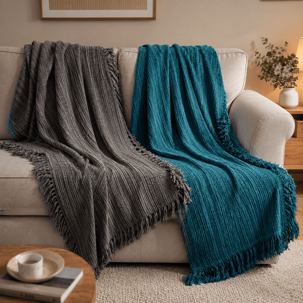 Kit 2 Mantas Decorativas Sofá Cama 100% Algodão 2,10x1,20 Grande Toque Macio Premium Franjas — imagem 2 de 2