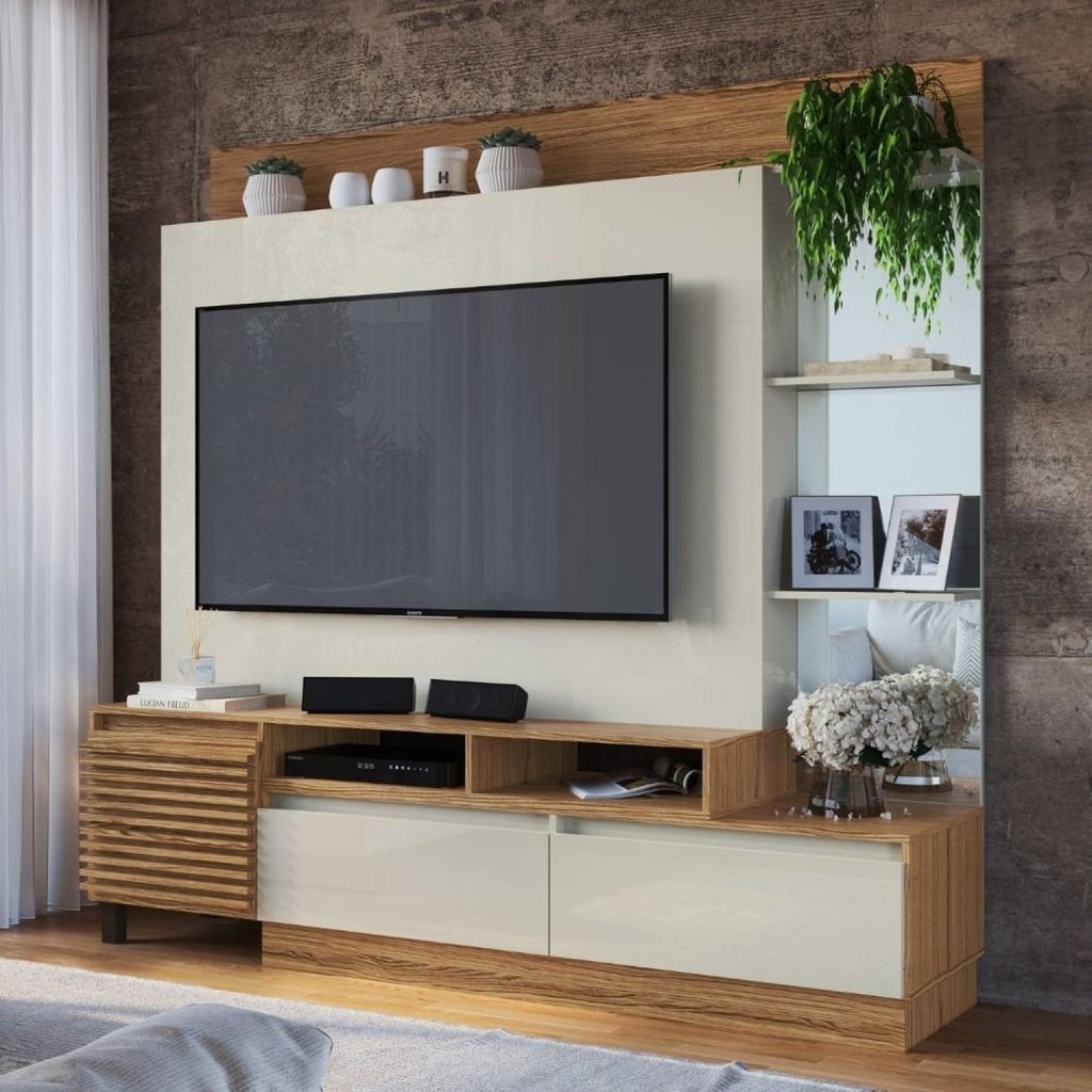 Estante para TV e Home Theater 198CMX191CM 2 Gavetas e Espelho Bege
