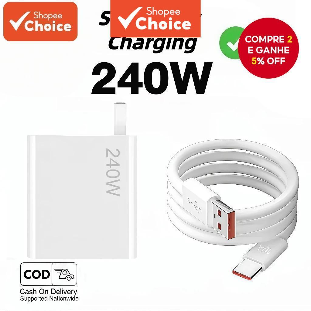 Kit De Carregamento Rápido Super Flash 240W Tipo C 6A Cabeça E Cabo Do Carregador Para Smartphone