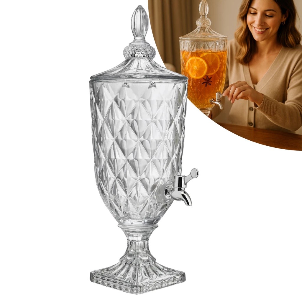 Suqueira Dispenser De Vidro 3L Diamond Transparente Luxo Com Torneira Diamante Buffet Festa