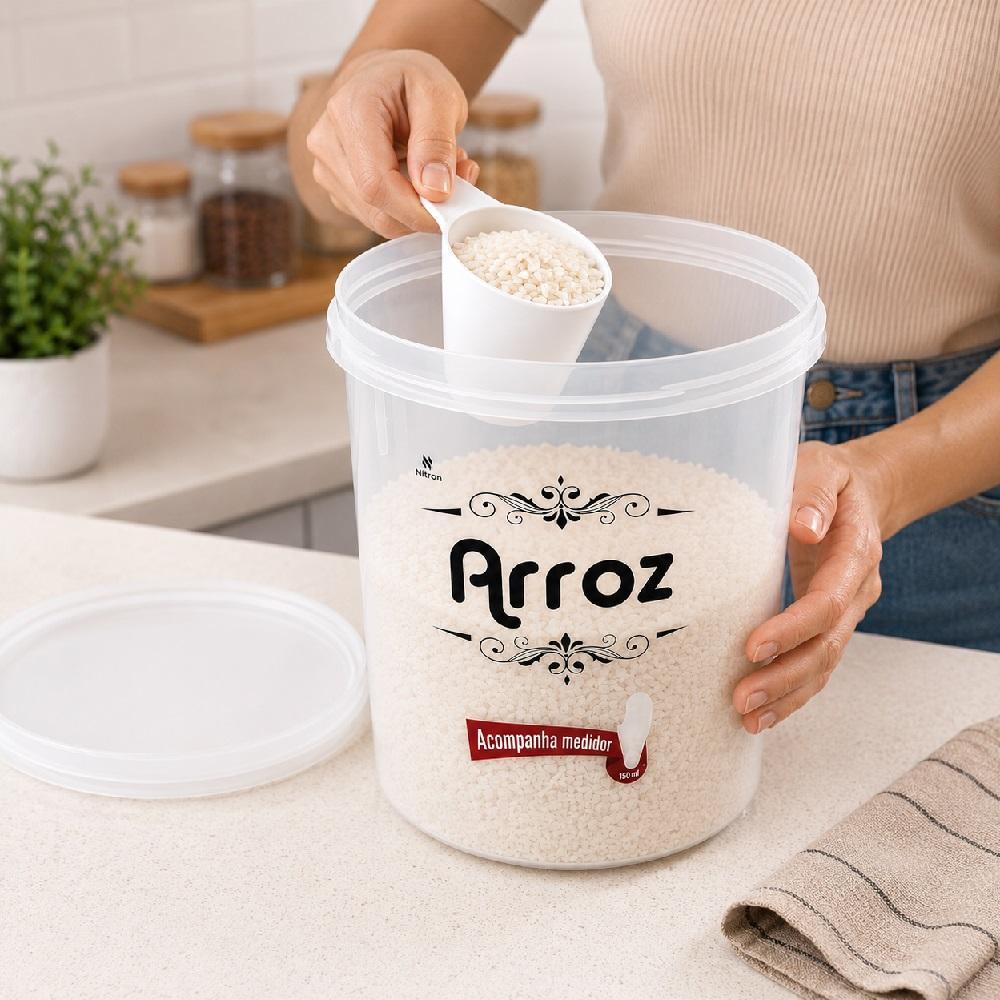 POTE HERMETICO PORTA MANTIMENTO GRANDE COM COPO MEDIDOR DISPENSER DE ARROZ 5,8L ORGANIZADOR LATA COZINHA DISPENSA ALMENT