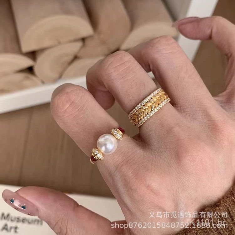 Anel vintage com design de espiga de trigo para mulheres, novo para outono e inverno, design de nicho de luxo leve, anel