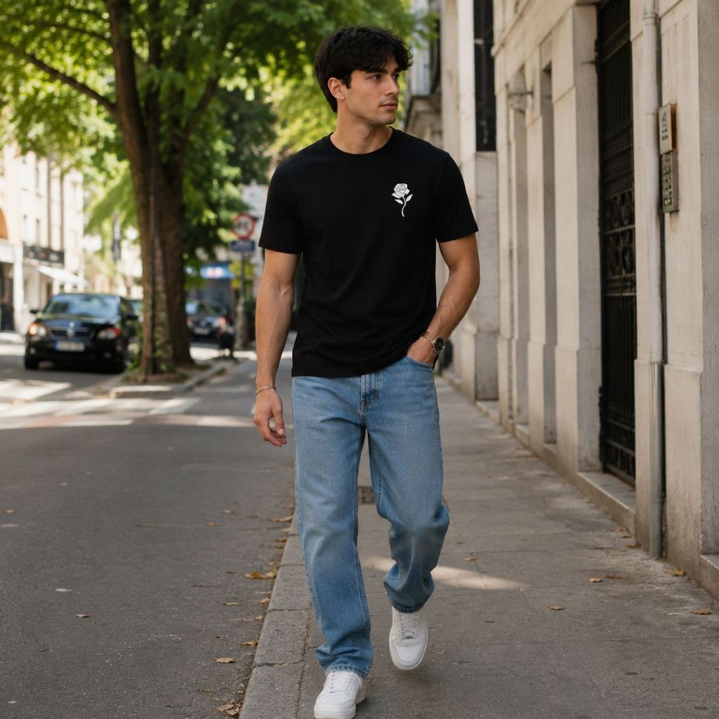 Camiseta Masculina Estampada Flor 100% Algodão Macia Confortável Tendência Moda Unissex Lançamento Envio Rápido