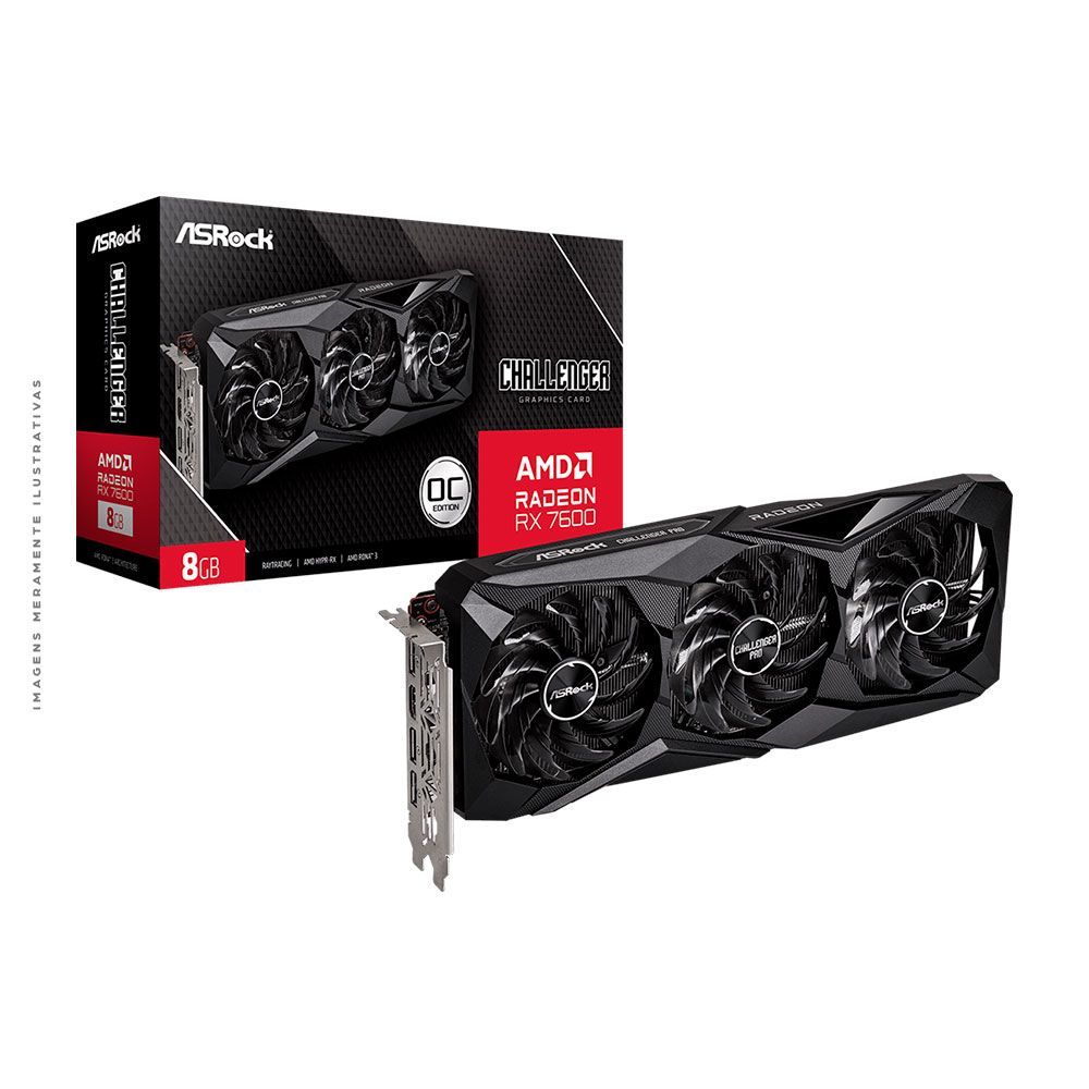 Placa de vídeo AMD Radeon ASROCK RX7600 8GB Challenger Pro OC GDDR6 128Bits 90-GA62ZZ-00UANF