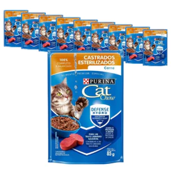 Ração Úmida Purina Cat Chow para Gatos Adultos Castrados sabor Carne 85g - KIT 10 unids.