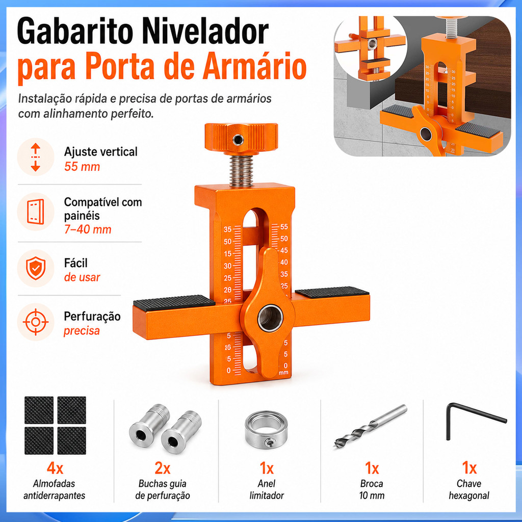 Suporte multifuncional para ajuste de porta de armário, dispositivo de posicionamento, perfuração precisa, ferramenta de