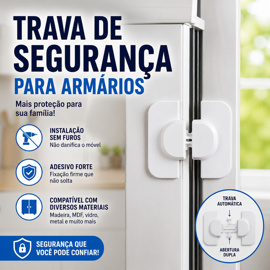 KIt 1/2/3/4 Trava de Segurança Multifuncional Autoadesiva sem Perfuração Proteção Infantil Trava Infantil para Geladeira