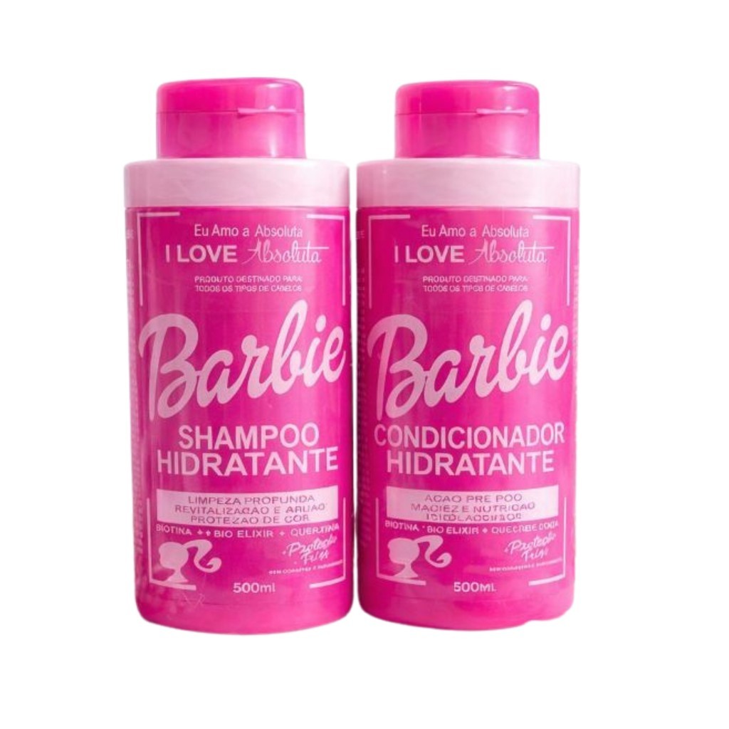 Kit Barbi Shampoo + Condicionador 500ml - Hidratação Pre Poo Argan Biotina Óleo de Coco Queratina Meninas