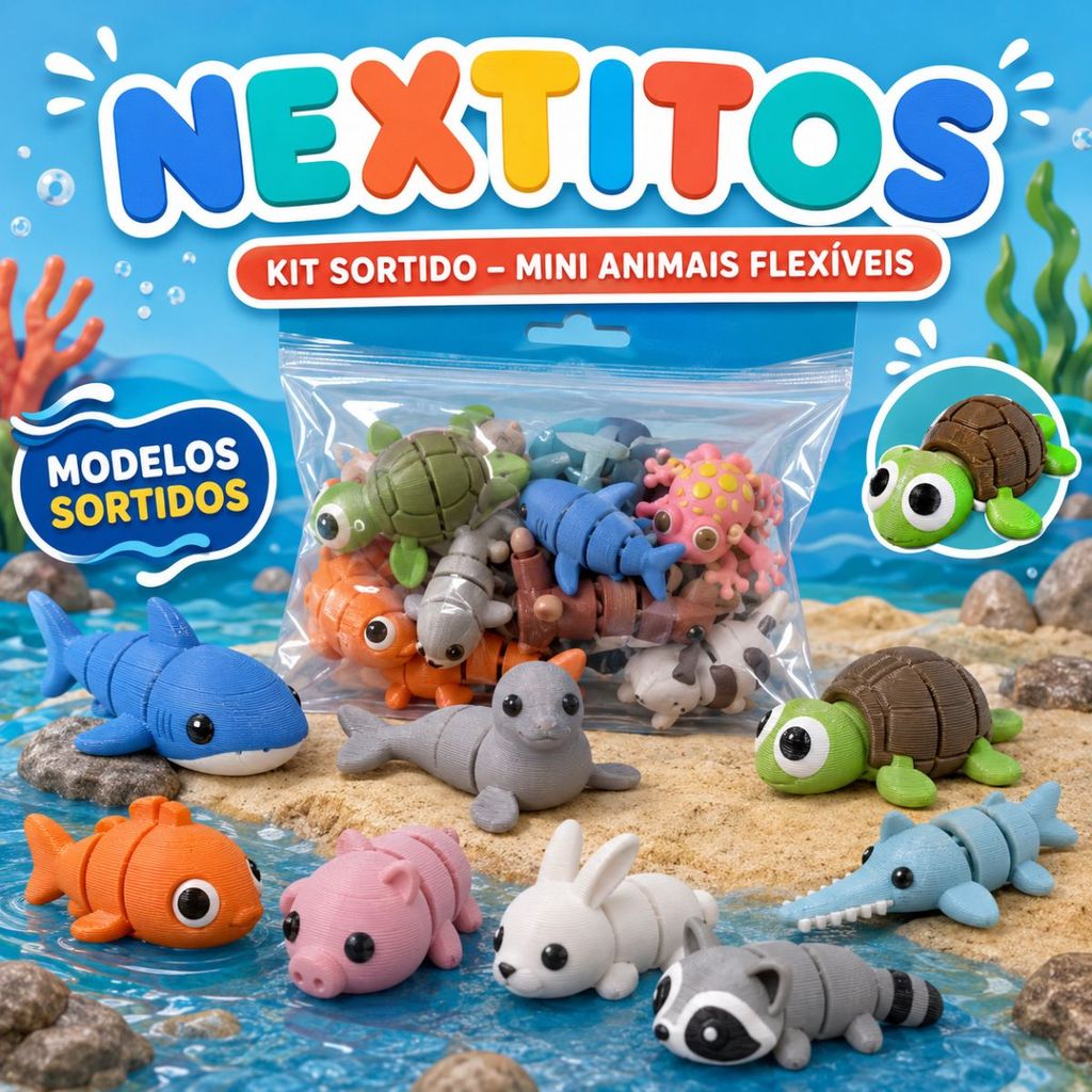 Kit Nextitos Achadinho Fofo Mini Animais Articulados para Presentear Mini Fidget Toy Atacado