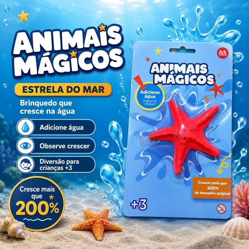 Animais Mágicos Estrela do Mar Cresce na Água Infantil +3 Anos Ark Toys