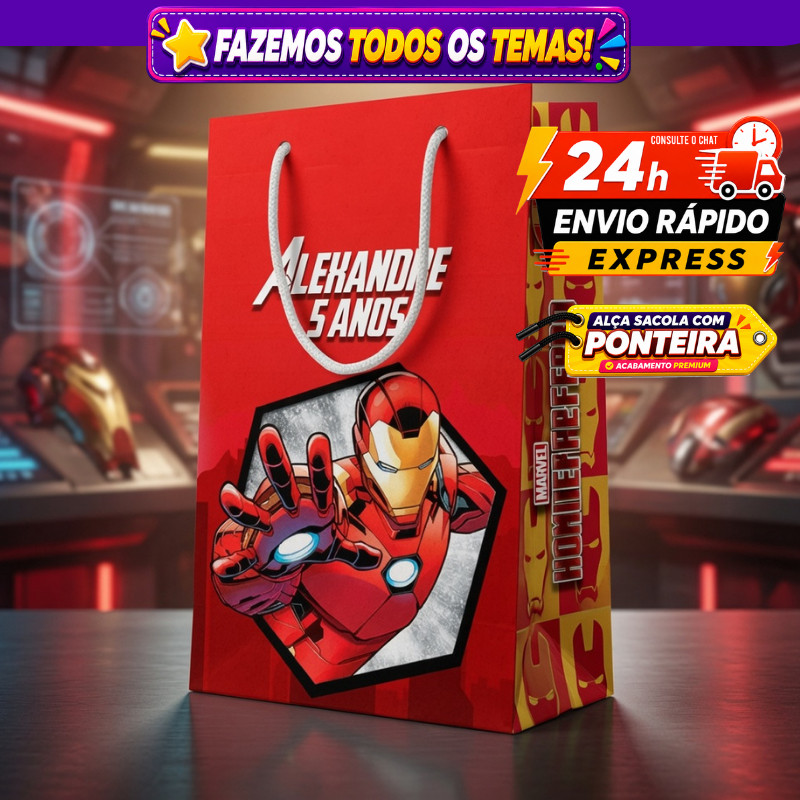 ⭐ Kit Sacolinhas Personalizadas Homem de Ferro • Qualquer Tema • Nome e Idade • Envio Rápido 24h🎉