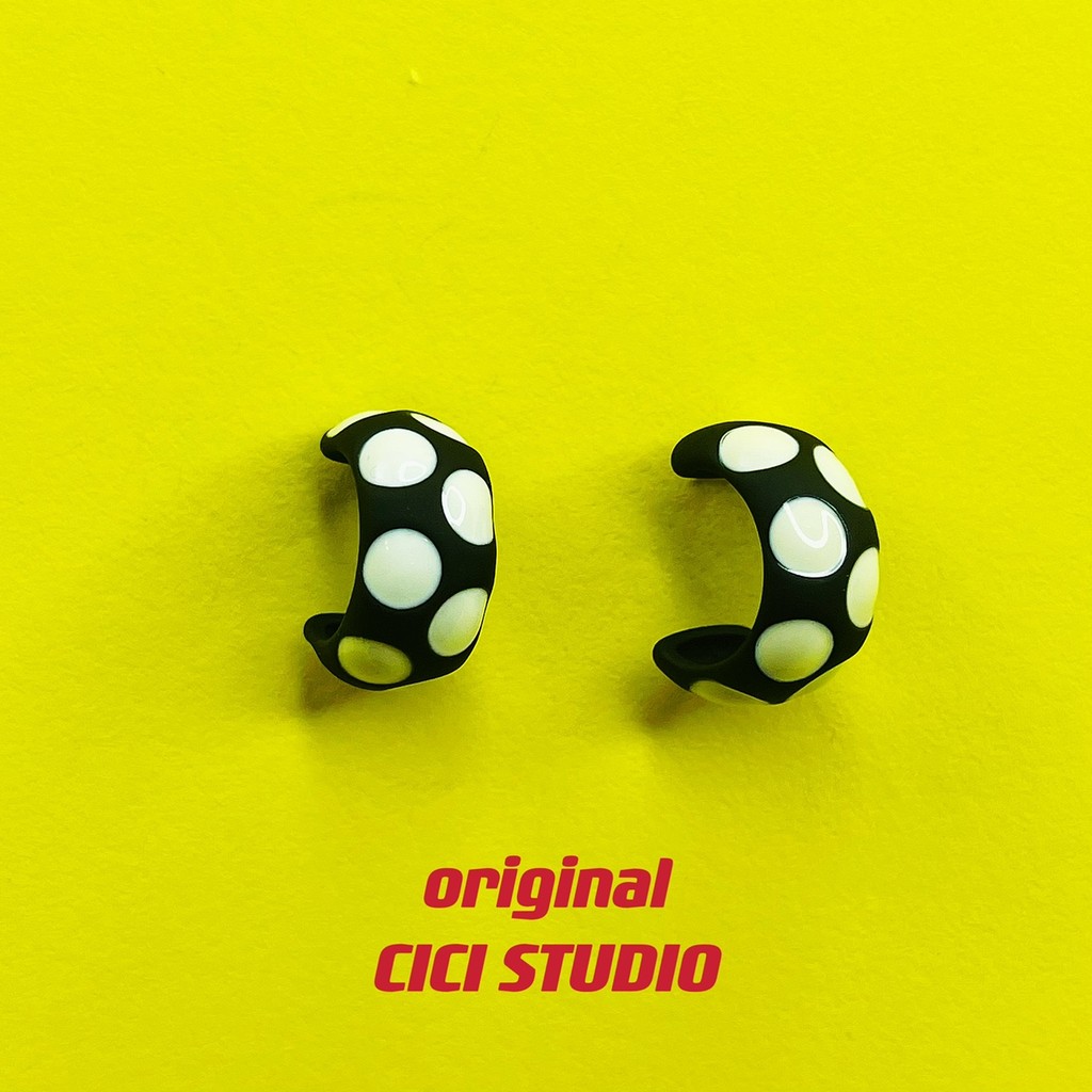 CICI Retro moderno temperamento preto branco bolinhas impressão único nicho Design elegante S925 prata agulha brincos