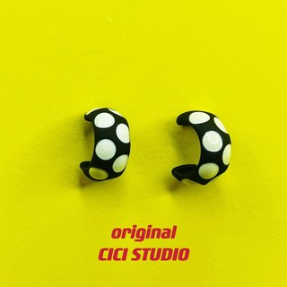 CICI Retro moderno temperamento preto branco bolinhas impressão único nicho Design elegante S925 prata agulha brincos