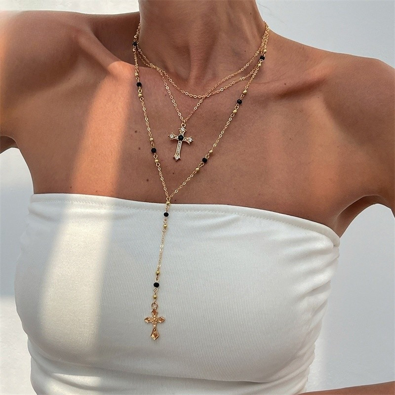 BELLA-Bee Cross Diamond Y2K Tassel Pingente Colar Moda Joias Festival De Férias Acessórios Para Presente