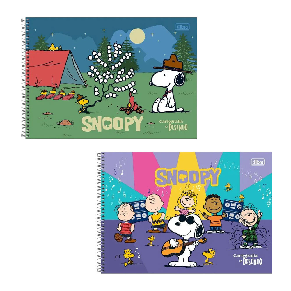 Caderno espiral capa dura cartografia 80 folhas Snoopy Tilibra