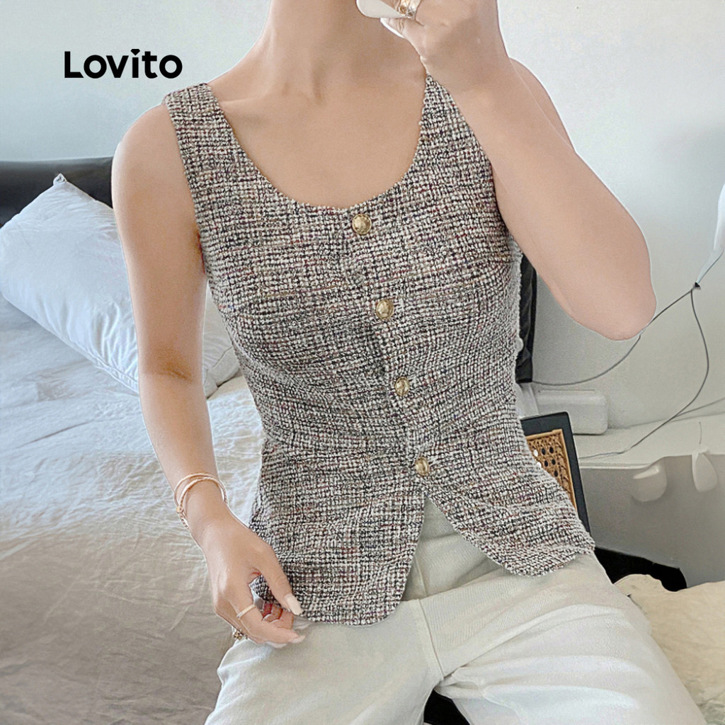Detalhes do (New) Lovito Blusa Elegante e Requintada com Botões para Primavera/verão para mulheres L150ED415