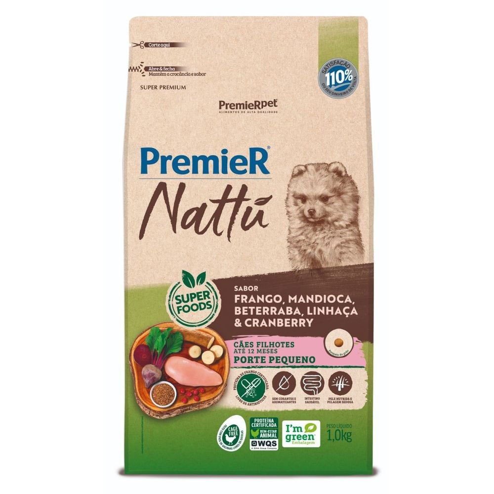 Ração PremieR Nattu cachorros filhotes raças pequenas frango, mandioca e linhaça 1,0kg em Oferta na Shopee