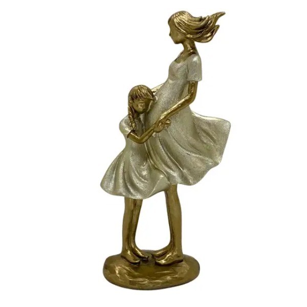 Estatua decorativa Mãe gravida com filha em resina