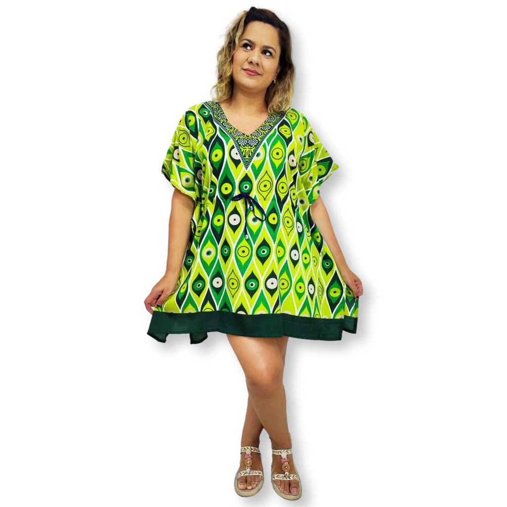 Bata Kaftan Indiana Estampa Olho grego Saída Praia Plus Size