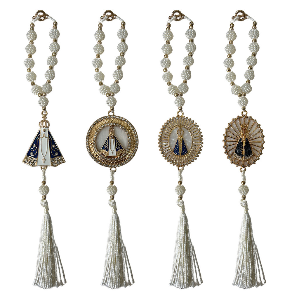 Atacado C/12 Pingente Religioso Nossa Senhora Aparecida – 25cm em Metal com Pérolas e Zircônias – Para Presente