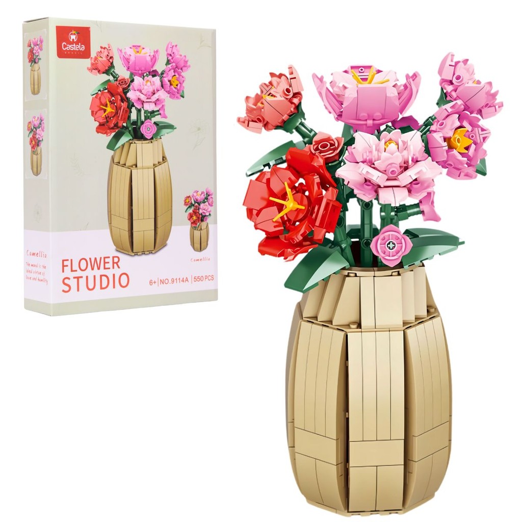 Blocos De Montar Vaso De Camélias Flores 550 Peças - Castela