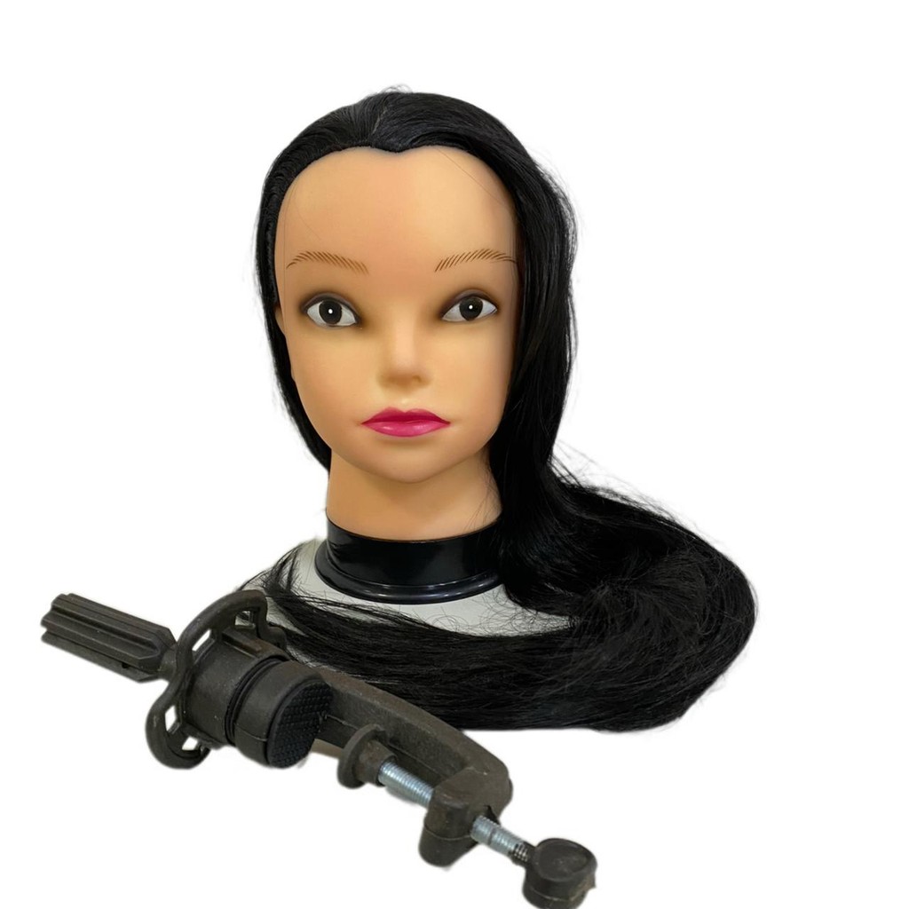 Cabelo Cabeça Manequim Para Treino 100% Orgânico De Cabeleireiro Super Star com suporte