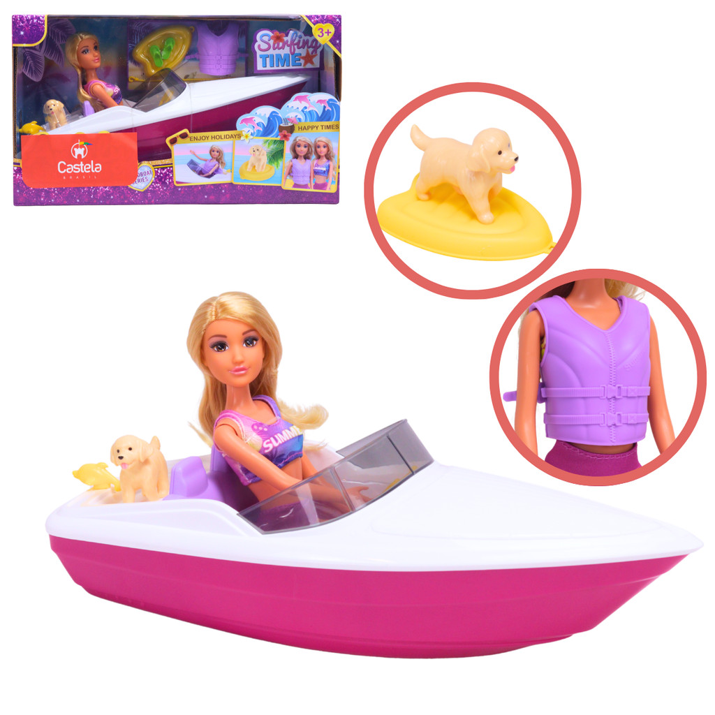 Boneca Anlily Lancha e Cachorrinho Fashion Castela em Oferta na Shopee