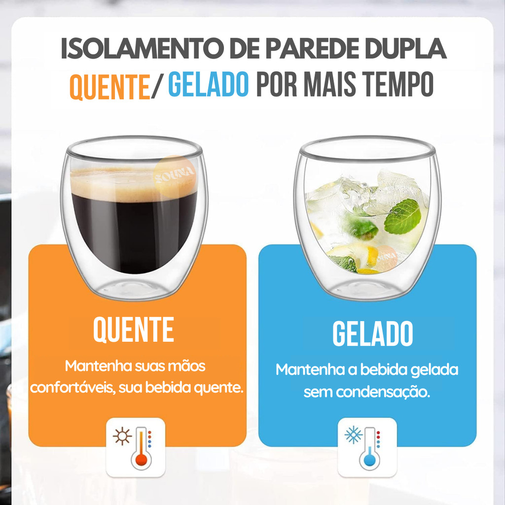 Kit 6 Copos Parede Dupla de Vidro 100 ml Copo de Café Chá Suco Copo Duplo Isolante Térmico · foto 2