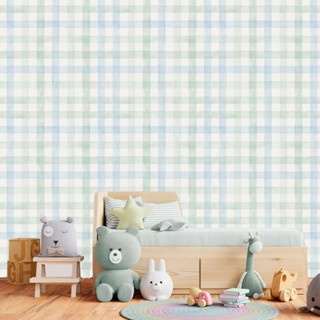 Papel De Parede Xadrez Azul E Verde Para Quarto Bebê em Oferta na Shopee