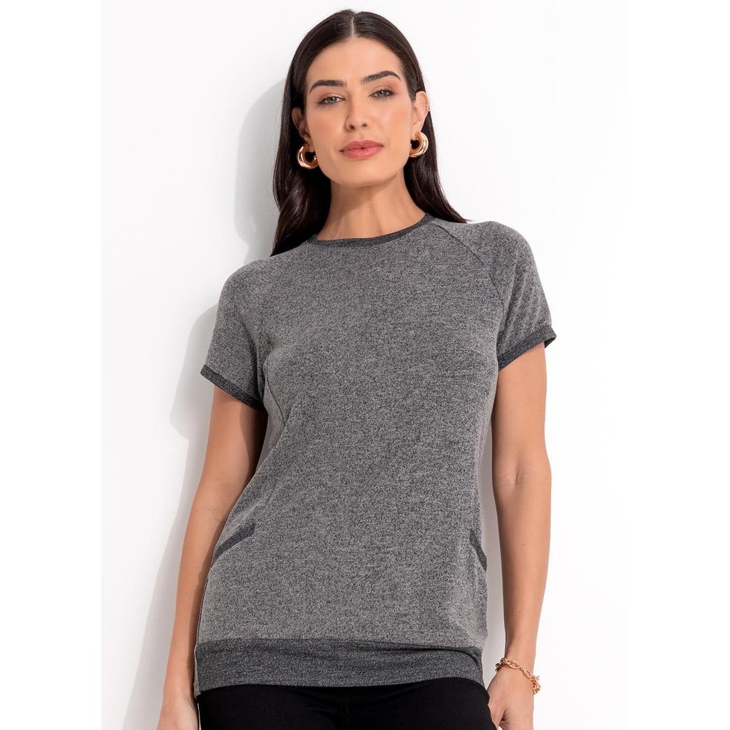 Blusa Em Malha Tricô Cinza Quintess em Oferta na Shopee