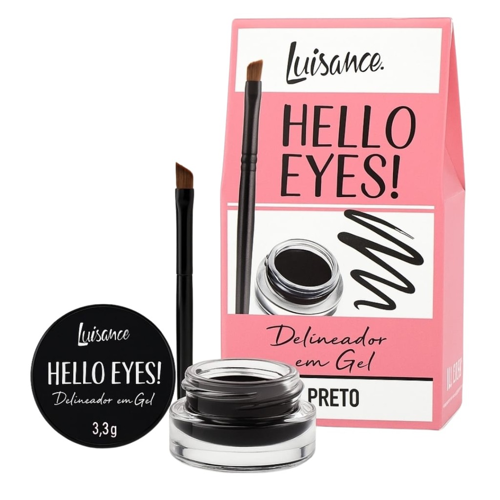 Delineador em Gel Luisance Hello Eyes Preto e Pincel Chanfrado
