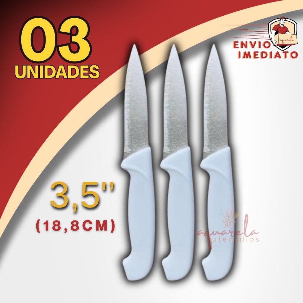 Jogo 3 Facas 3,5" Para Cortar Legumes Descascar de Aço Inox Faquinha Pequena Descascadora Afiada